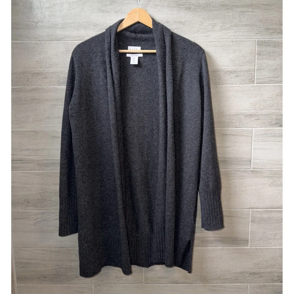 Nicole Miller 100% Cashmere Dark Gray Open Front Cardigan Women's Size M